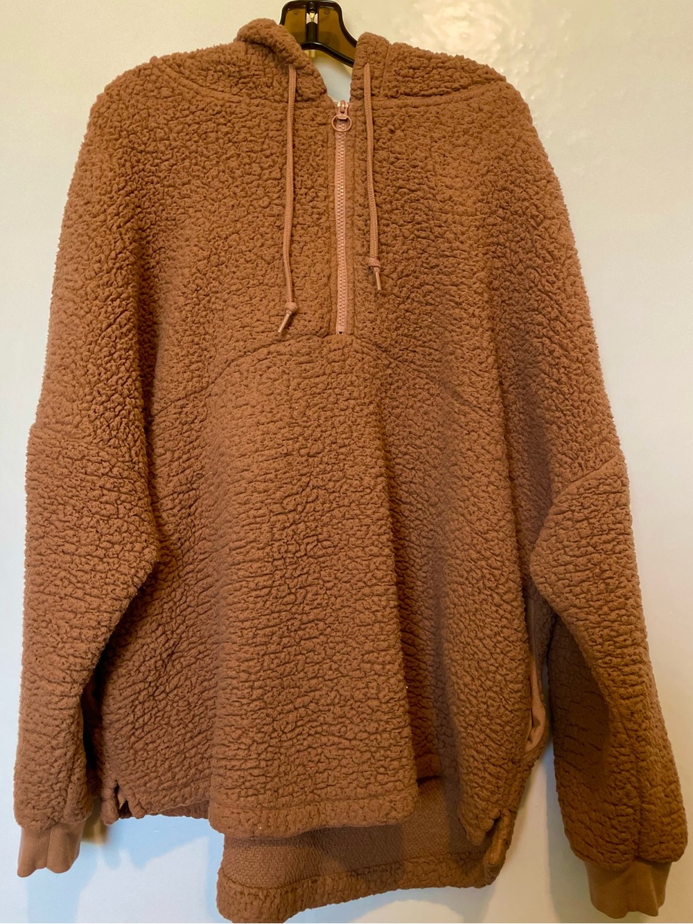 PINK Victoria's Secret Plush Taupe Sherpa Half-Zip Hoodie - Picture 2 of 10